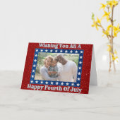 Happy Fourth of Juli Glitter Family Photo Card Kaart (Gele Bloem)
