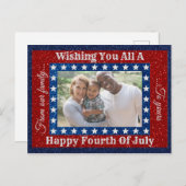 Happy Fourth of Juli Glitter Foto Briefkaart (Voorkant / Achterkant)