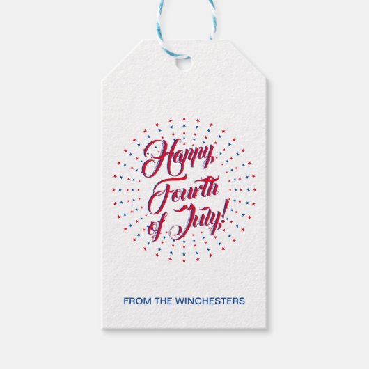 Happy Fourth of Juli het vuurwerkdouane van het ma Cadeaulabel (Voorkant)
