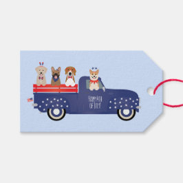 Happy Fourth of Juli Honden Pickup Truck Cadeaulabel