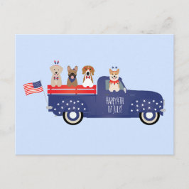Happy Fourth of Juli Honden Pickup Truck Feestdagenkaart