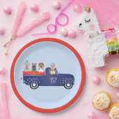 Happy Fourth of Juli Honden Pickup Truck Papieren Bordje (Feest)
