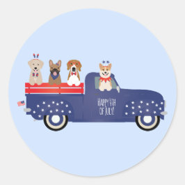 Happy Fourth of Juli Honden Pickup Truck Ronde Sticker