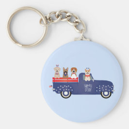 Happy Fourth of Juli Honden Pickup Truck Sleutelhanger