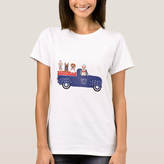 Happy Fourth of Juli Honden Pickup Truck T-shirt (Voorkant)