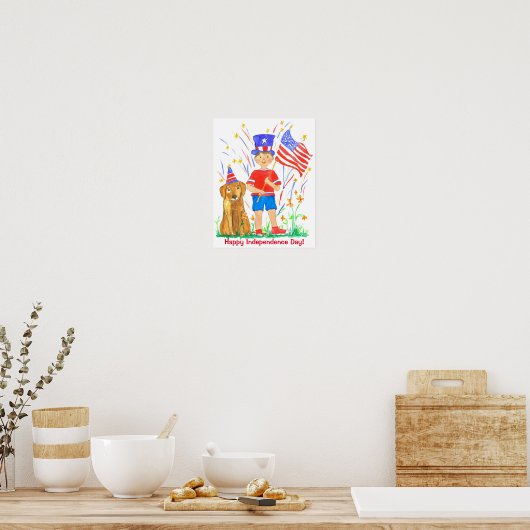 Happy Fourth of Juli Hound Dog American Flag Poster (Keuken)