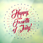 Happy Fourth of Juli manuscript rode witte & blauw Raamsticker (Vel 3)