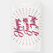 Happy Fourth of Juli manuscript rode witte & blauw Spandoek (Verticaal)