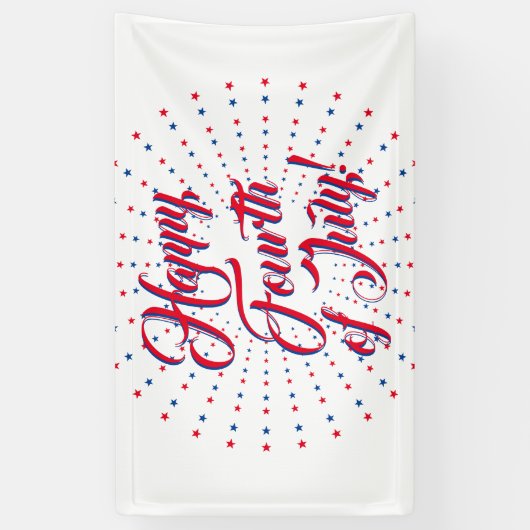 Happy Fourth of Juli manuscript rode witte & blauw Spandoek (Verticaal)