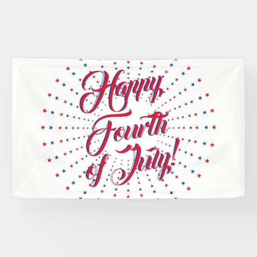 Happy Fourth of Juli manuscript rode witte & blauw Spandoek (Horizontaal)