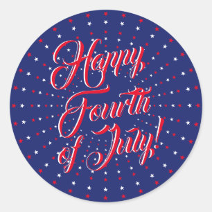 Happy Fourth of Juli manuscript rode witte blauwe  Ronde Sticker