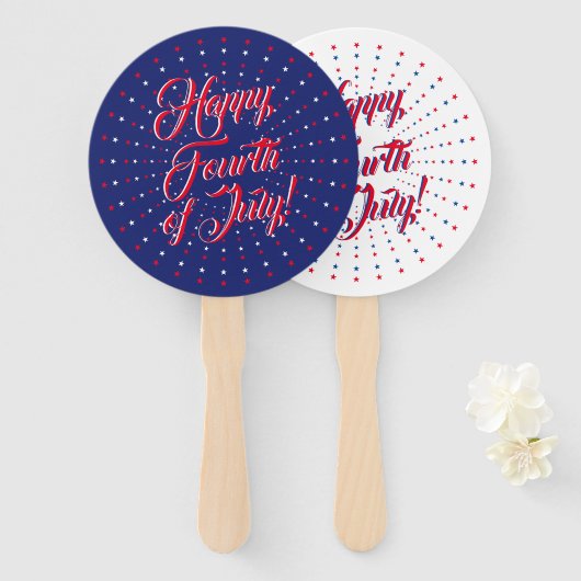 Happy Fourth of Juli red white marine blue stars Handwaaier (Voorkant en achterkant)