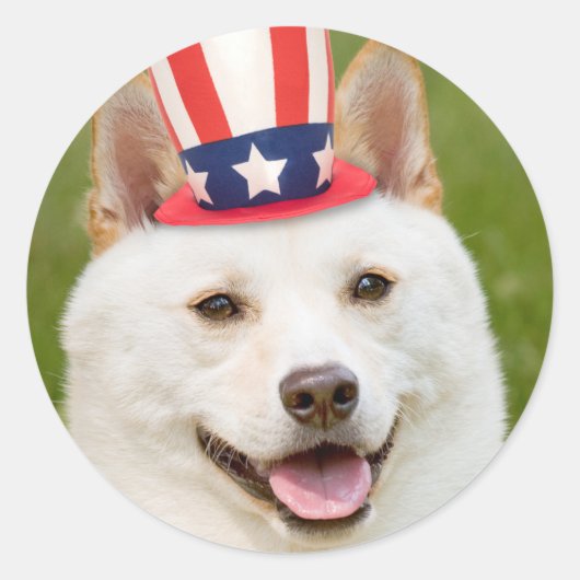 Happy Fourth of Juli Shiba Inu Dog in Pet Ronde Sticker (Voorkant)