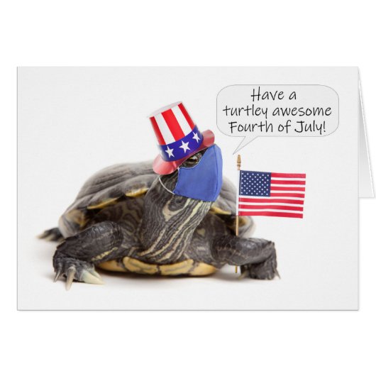 Happy Fourth of Juli Turtle in Face Mask Humor (Voorkant Horizontaal)