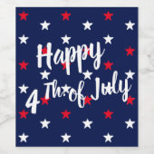 Happy Fourth of julred white & navy blue stars Wijn Etiket (Enkel label)