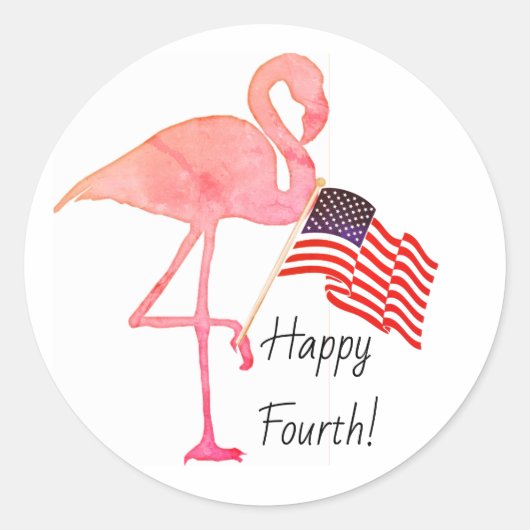 Happy Fourth of July Amerikaanse vlag Flamingo Ronde Sticker (Voorkant)