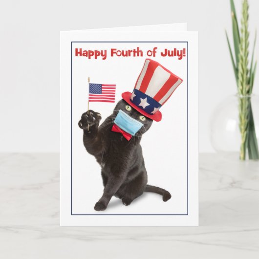 Happy Fourth of July Cat in Face Mask Humor Feestdagen Kaart (Voorkant)