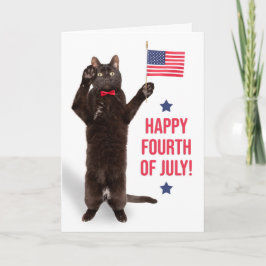 Happy Fourth of July Cite Cat Holding Flag Feestdagen Kaart