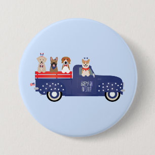 Happy Fourth Of July Dogs Pickup Truck Ronde Button 7,6 Cm