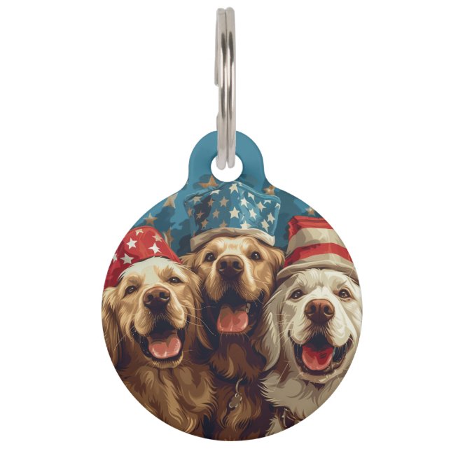 Happy Fourth of July Golden Retriever Honden Huisdierpenning (Voorkant)