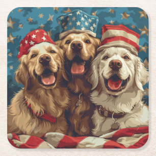 Happy Fourth of July Golden Retriever Honden Kartonnen Onderzetters