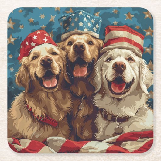 Happy Fourth of July Golden Retriever Honden Kartonnen Onderzetters (Voorkant)
