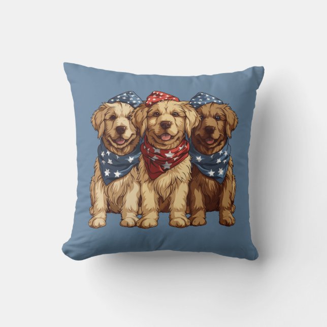 Happy Fourth of July Golden Retriever Honden Kussen (Voorkant)