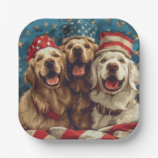 Happy Fourth of July Golden Retriever Honden Papieren Bordje (Voorkant)