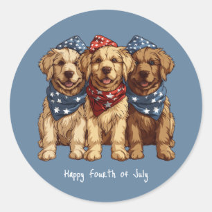 Happy Fourth of July Golden Retriever Honden Ronde Sticker