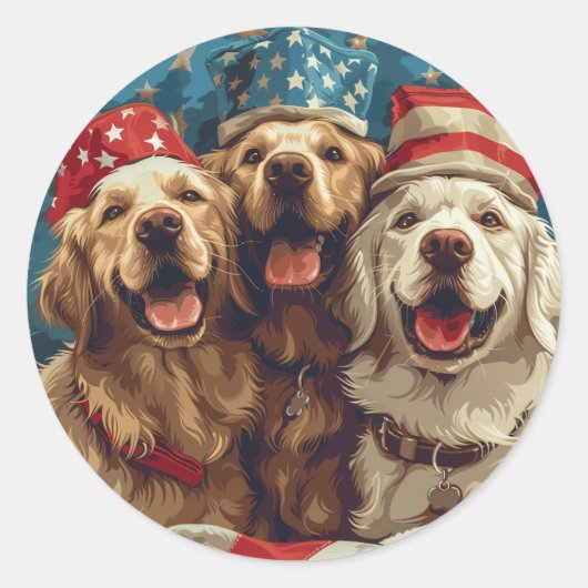 Happy Fourth of July Golden Retriever Honden Ronde Sticker (Voorkant)
