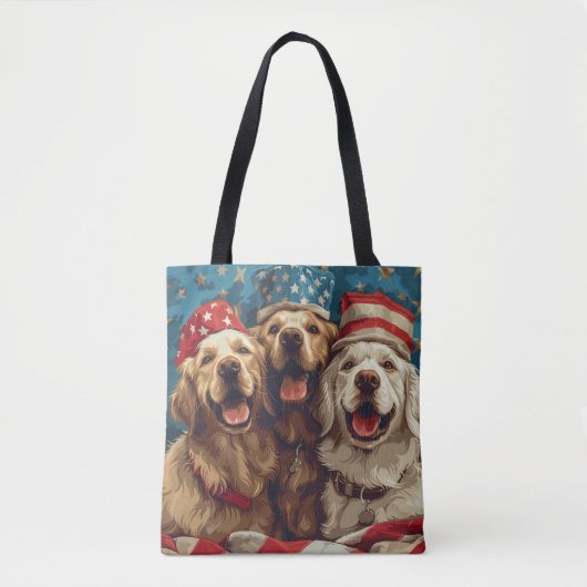 Happy Fourth of July Golden Retriever Honden Tote Bag (Voorkant)