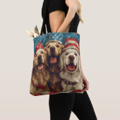 Happy Fourth of July Golden Retriever Honden Tote Bag (Dichtbij)