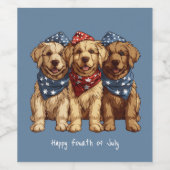 Happy Fourth of July Golden Retriever Honden Wijn Etiket (Enkel label)