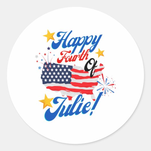 Happy Fourth of July Julie 4th Independence Day Fu Ronde Sticker (Voorkant)