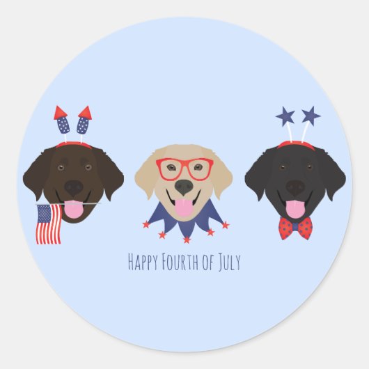 Happy Fourth of July Labrador Retriever Honden Ronde Sticker (Voorkant)