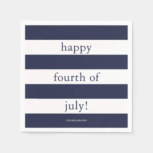 Happy Fourth of July met naam en blauwe strepen Servet (Voorkant)