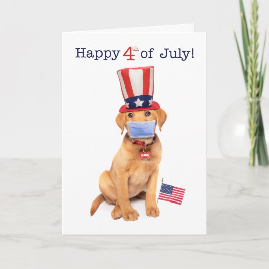 Happy Fourth of July Puppy in Face Mask Feestdagen Kaart (Voorkant)