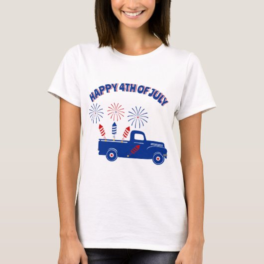 Happy Fourth of July truck met voetzoekers T-shirt (Voorkant)