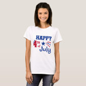 Happy Fourth of July typografie en voetzoekers T-shirt (Voorkant volledig)