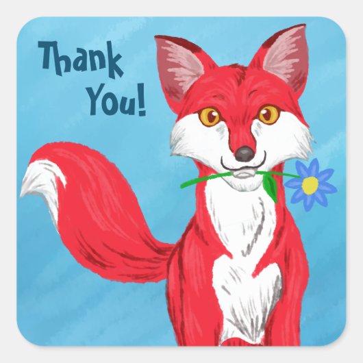 Happy Fox (Dank u!) Vierkante Sticker (Voorkant)