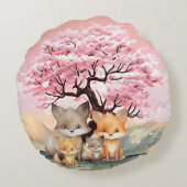 Happy Fox familie genieten van de lente dag Rond Kussen (Achterkant)