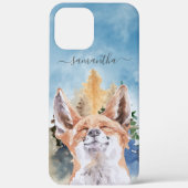 Happy Fox met naam Waterverf Woodland Case-Mate iPhone Case (Achterkant)