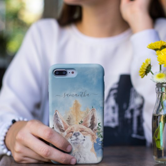Happy Fox met naam Waterverf Woodland Case-Mate iPhone Case