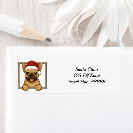 Happy Franse Bulldog Kerstretouradres Etiket (Insitu)