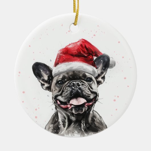 Happy French Bulldog Dog Christmas Personalized Keramisch Ornament (Voorkant)