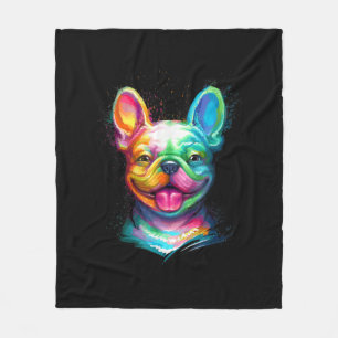 Happy French Bulldog Smiling Face Fleece Deken