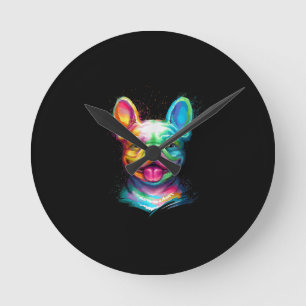 Happy French Bulldog Smiling Face Ronde Klok