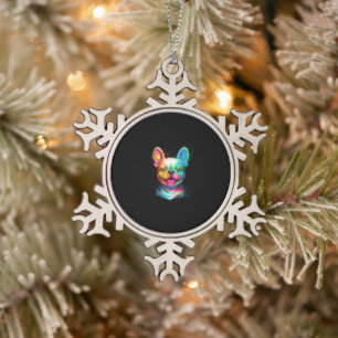 Happy French Bulldog Smiling Face Tin Sneeuwvlok Ornament