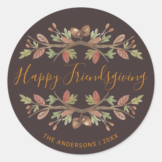 HAPPY FRIEND SGIVING SCHATTIGEE WATERVERF HERFST B RONDE STICKER (Voorkant)