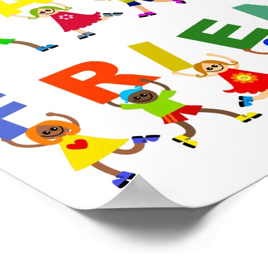 Happy Friends Cute Cartoon Diverse Kinder tekst Poster (Hoek)